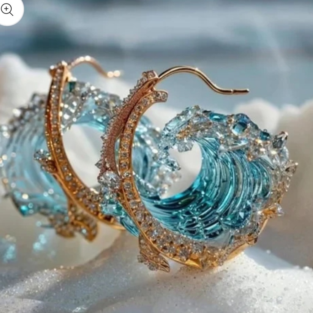 Elegant Gold and Blue Wave Earrings